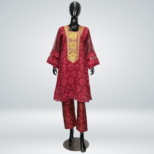 2-Piece Embroidered Organza Shirt with Silk Trouser MMG-D-001