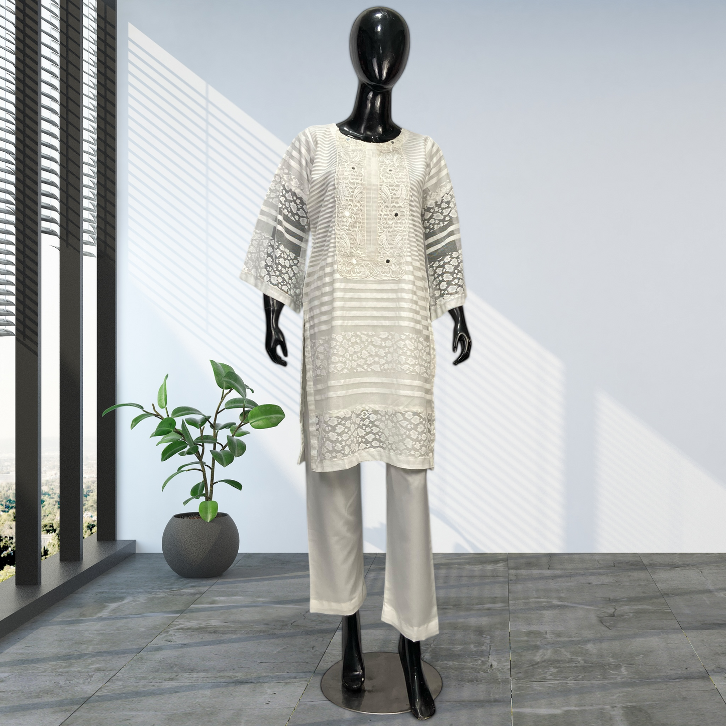 2-Piece Broshia Net with malai Trousers  Suit –  MMG-D-110