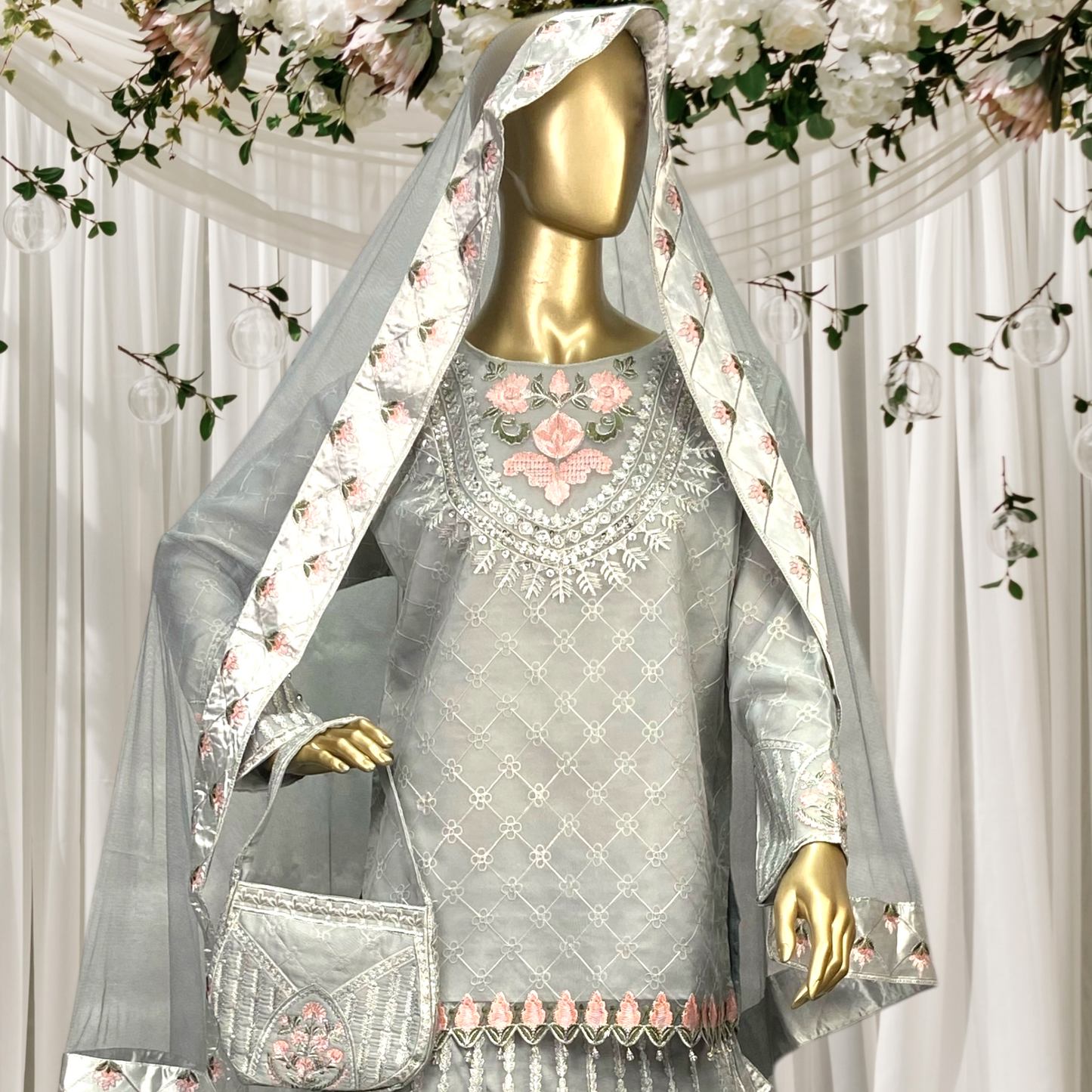 Elegant 3-Piece Organza Sharara Set with Net Dupatta  MMG-781