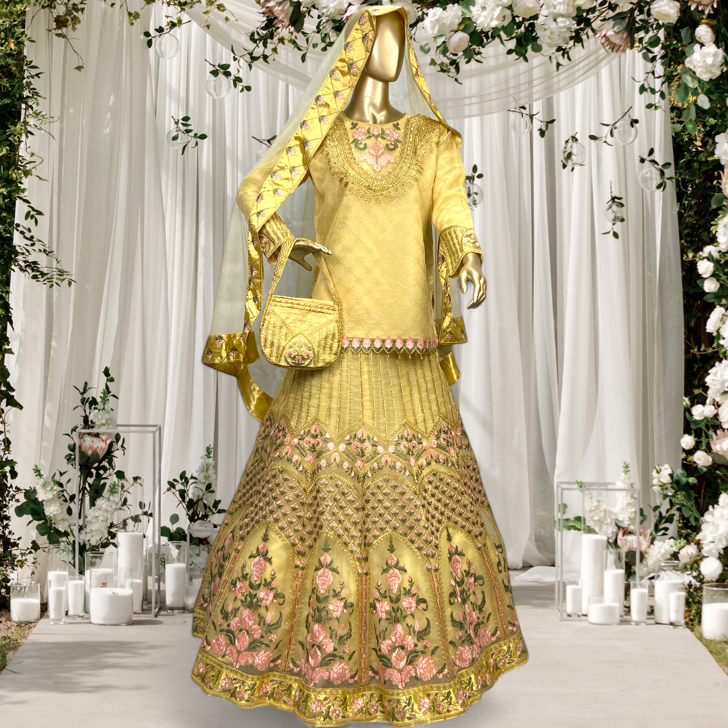 Elegant 3-Piece Organza Sharara Set with Net Dupatta  MMG-781