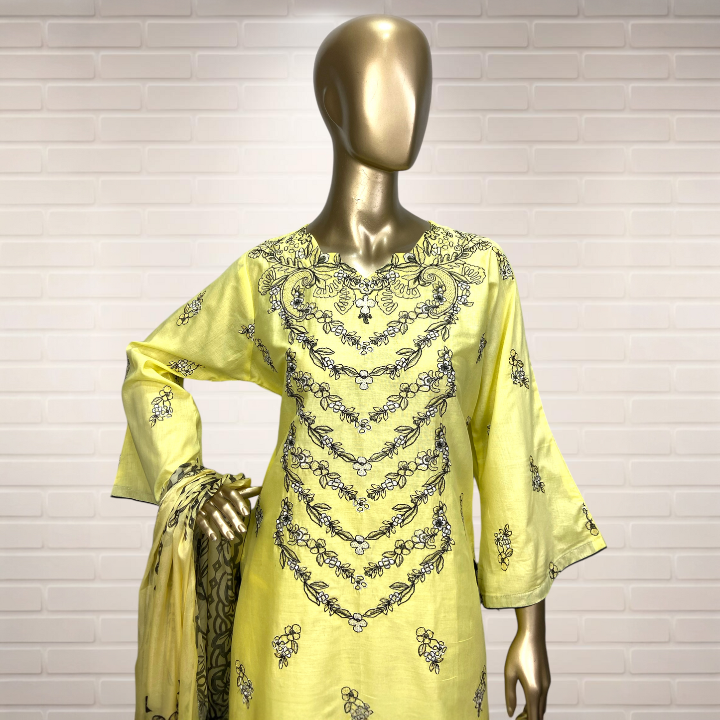 3-Piece Cotton Embroidered Suit with Silk Printed Dupatta MMG-38